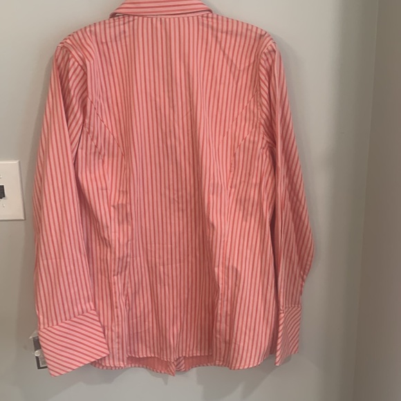 Merona Tailored button-down. Coral w/white stripes & red pinstripes Size 16W NWT - Picture 5 of 7